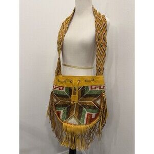 SANTIFICADA Wayuu Begonia Crystal Crochet Woven Fringe Crossbody Mochila Bag